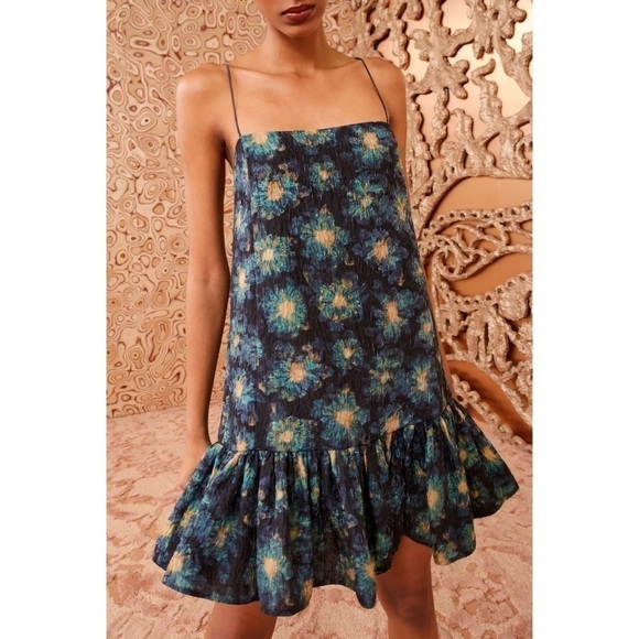 Ulla Johnson Silk-Blend Mini Ruffle-Hem Floral Iris Dress - Picture 1 of 7